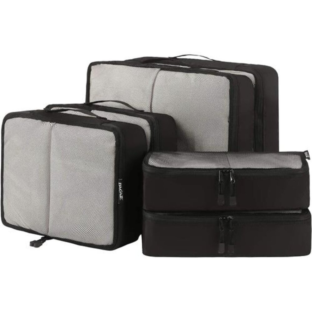6 Set Packing Cubes,3 Various Sizes Travel Luggage Packing Organizers(Black)